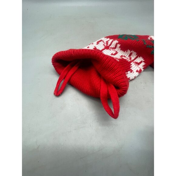 Christmas large stocking knit bear snowflakes red green white 2 hooks 38" READ - Picture 5 of 6